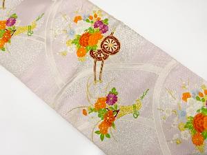 アンティーク　変わり青海波に花模様織り出し袋帯（材料）